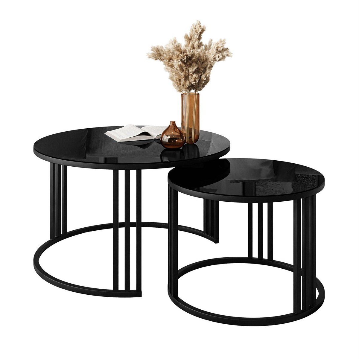 Okrągły stolik kawowy LORI 2w1 czarne szkło