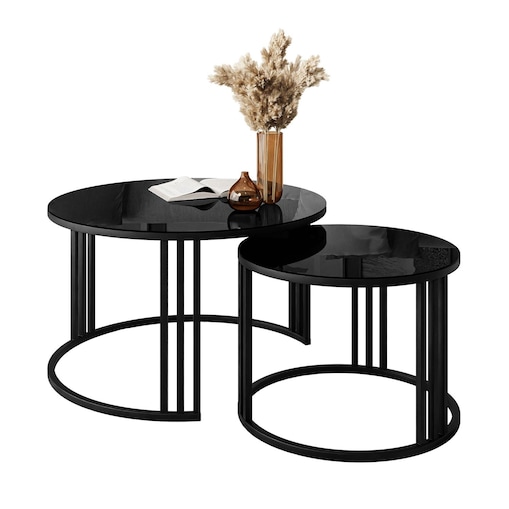 Okrągły stolik kawowy LORI 2w1 czarne szkło