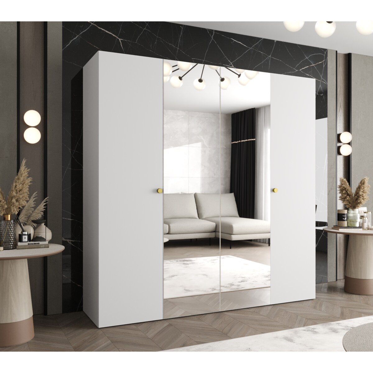 Szafa uchylna otwierana PARMA 2 200 wys. 202 cm Biały + u. Złoty