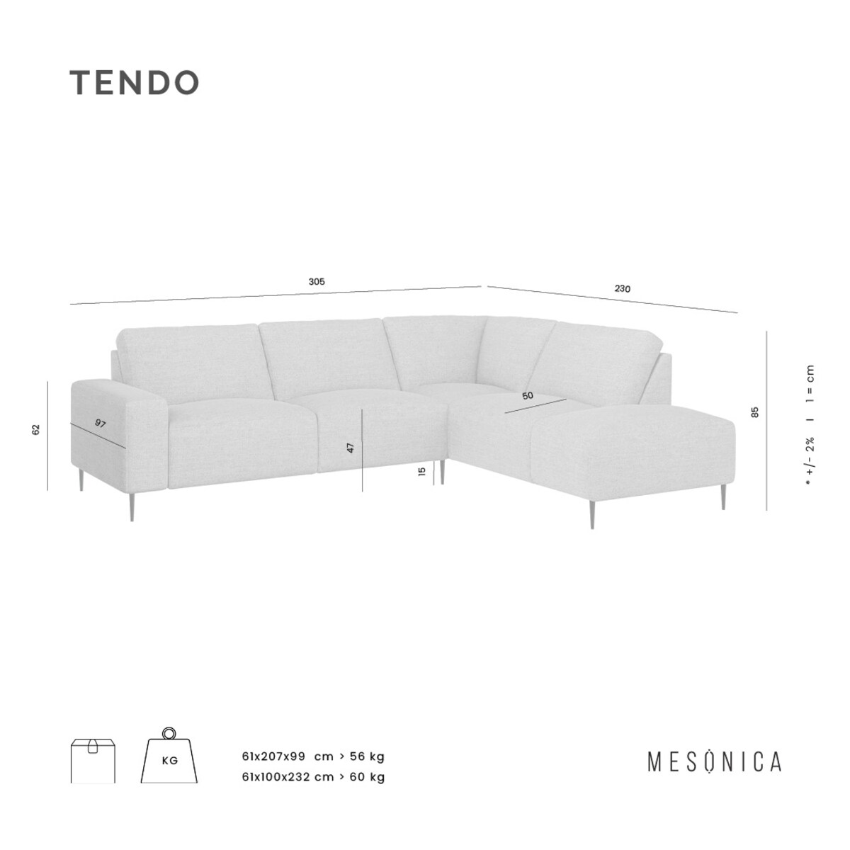 Tendo Sofa narożna - szara