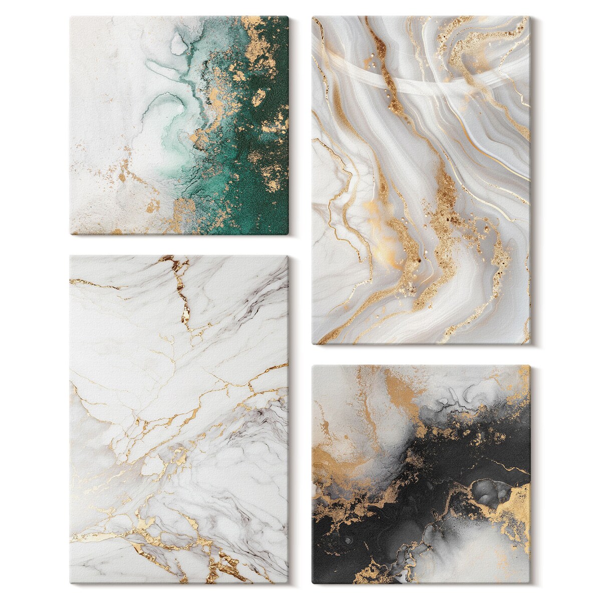 Zestaw 4 obrazów na płótnie - Abstrakcyjne wzory biel czerń zieleń - biały