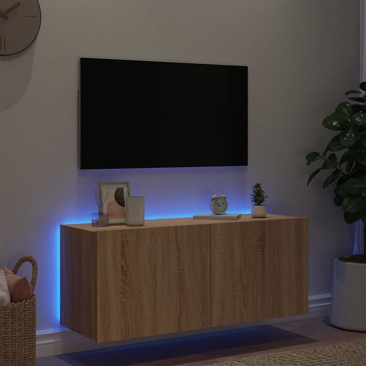 vidaXL Ścienna szafka TV z LED, dąb sonoma, 100x35x41 cm