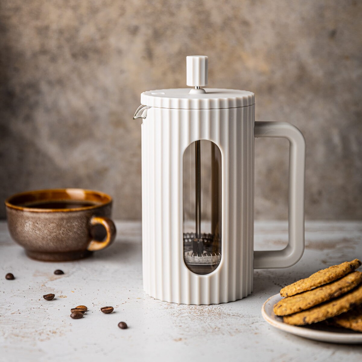 Zaparzacz do herbaty kawy szklany French Press 350 ml kremowy KLAUSBERG