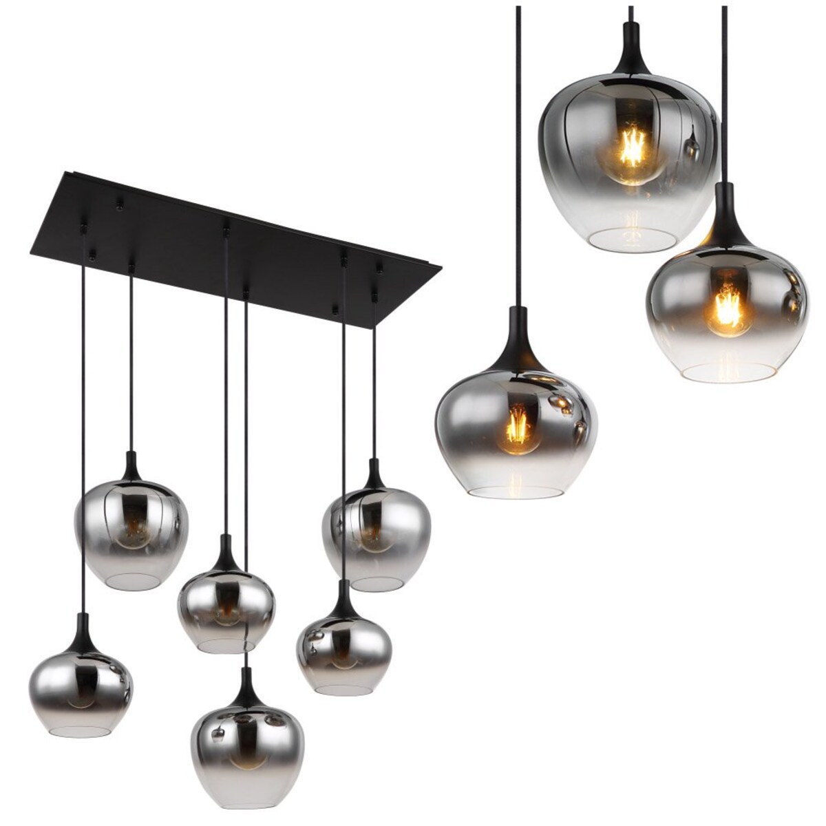 Lampa wisząca Globo MAXY 15548-6H czarna matowa, 6xE27, przydymione szkło, regulowana wysokość