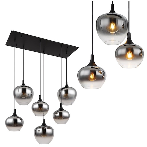 Lampa wisząca Globo MAXY 15548-6H czarna matowa, 6xE27, przydymione szkło, regulowana wysokość