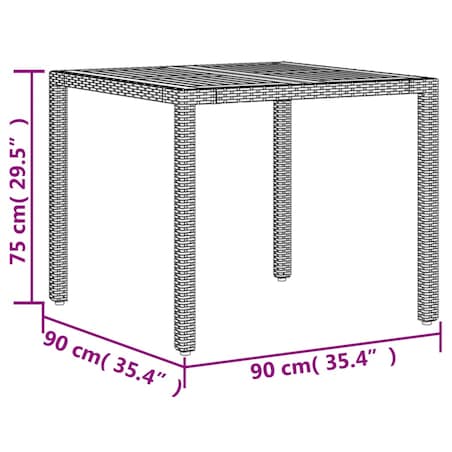 vidaXL Stół ogrodowy z akacjowym blatem, szary, 90x90x75 cm, rattan PE