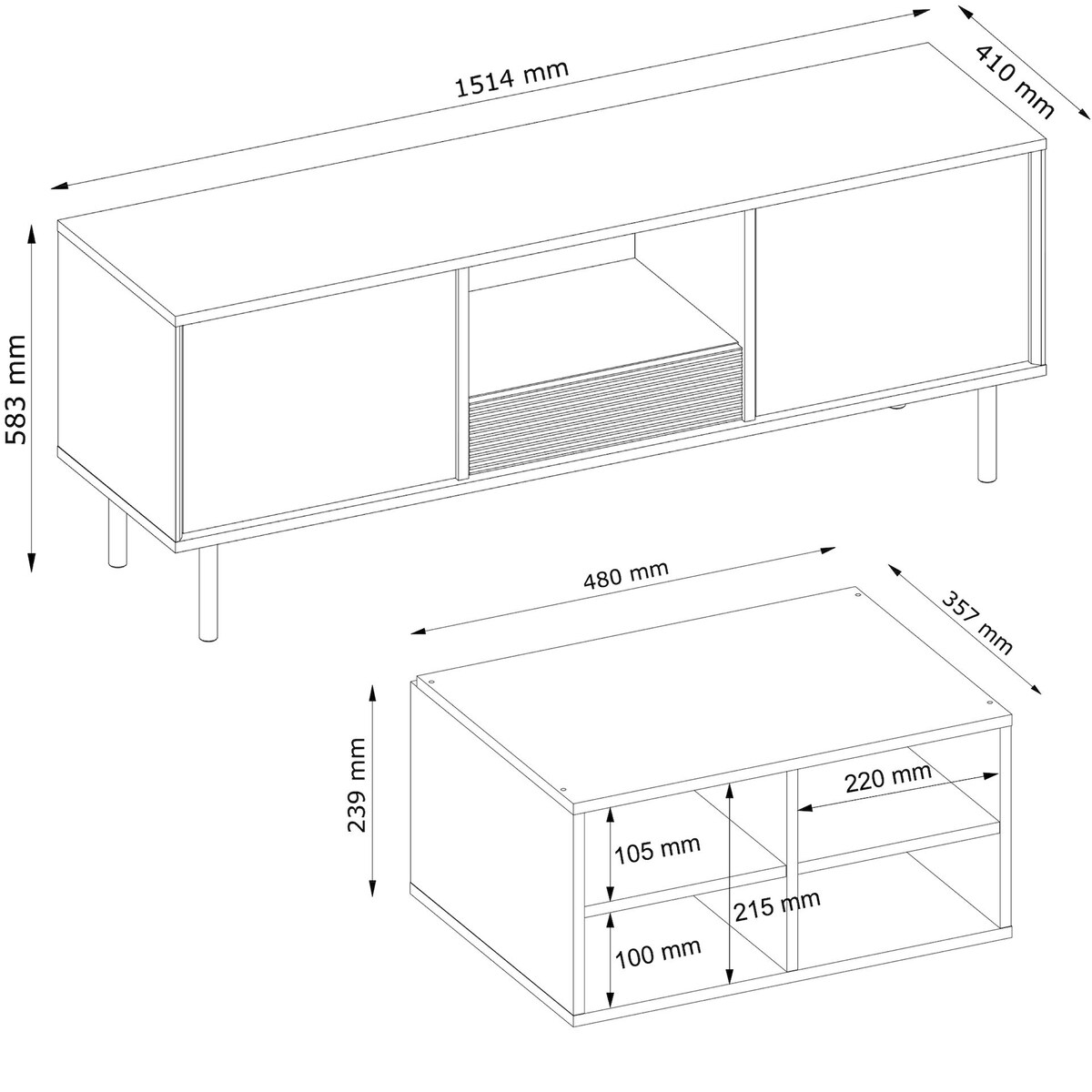 KONSIMO LOFTY Szeroka szafka RTV w stylu loft z półkami
