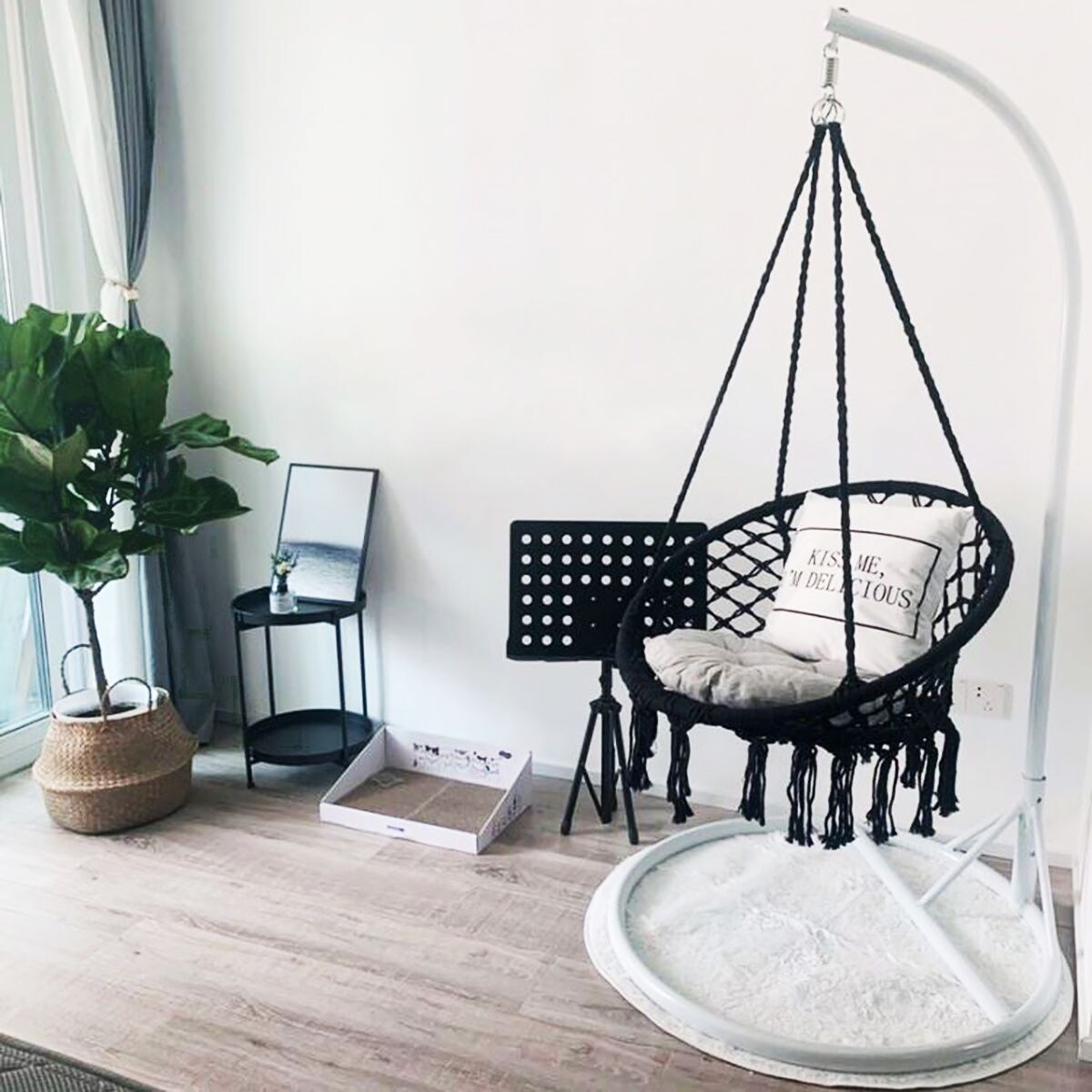 Fotel wiszący boho z poduszką black 490129A