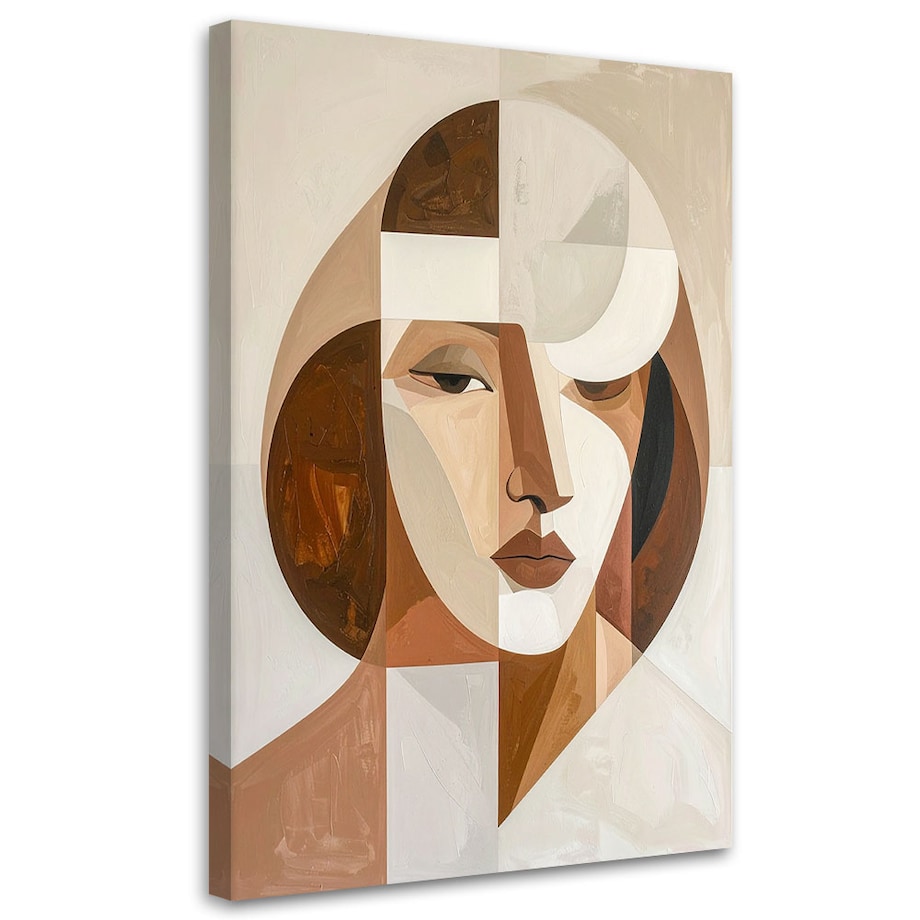 Obraz do salonu sypialni, Abstrakcyjna Sztuka Portret Kobiety w beżu i brązach 30x45 cm