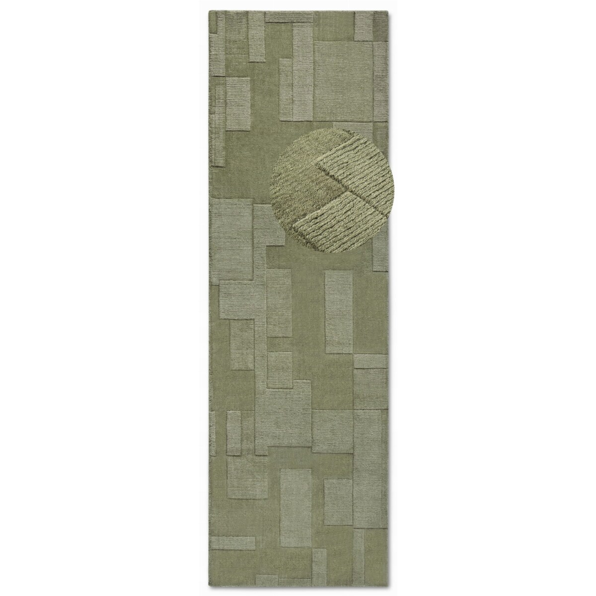 Chodnik wełniany do korytarza 80x250cm, zielony nowoczesny wzór 3D