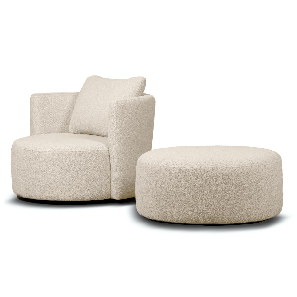 KONSIMO RAGGI Fotel i puf obrotowy baranek jasnobeżowy baranek