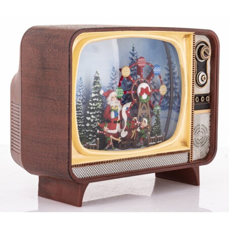 Dekoracja świąteczna - Telewizor z Mikołajem i kołem młyńskim 17,5x21x12 cm LED i pozytywką