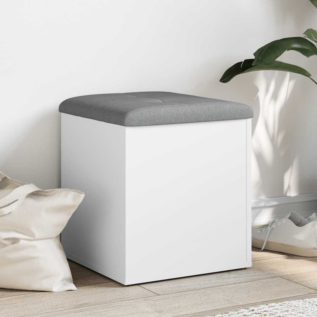 vidaXL Ławka ze schowkiem, biała, 42x42x45 cm, drewno konstrukcyjne