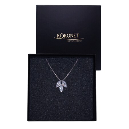 Naszyjnik z cyrkoniami liść srebrny ślubna biżuteria elegancka w pudełku