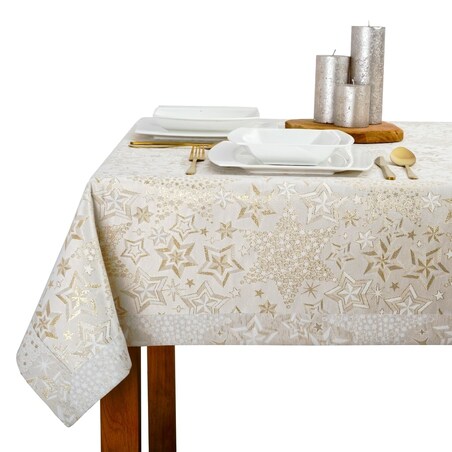 Obrus kremowo złoty Gwiazdki - 120x180 cm - złoty