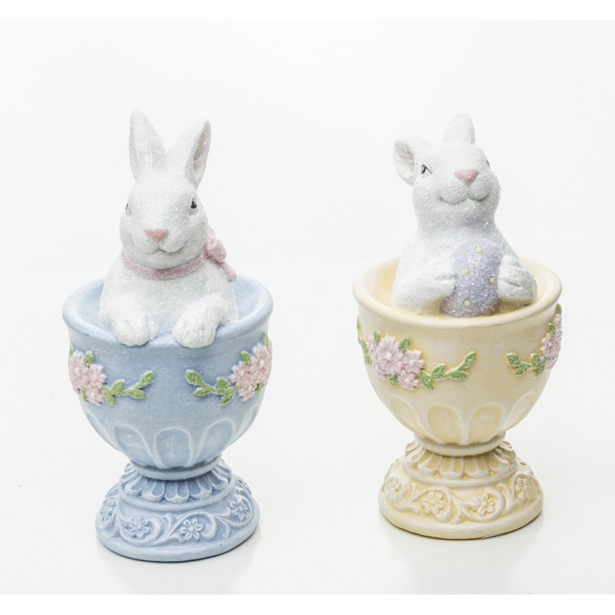 Dekoracja - 2 króliczki w kolorowych kieliszkach 9,5x5x5 cm