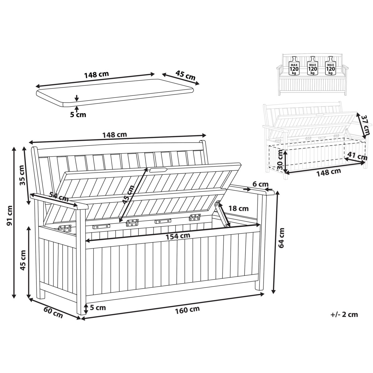 Ławka ogrodowa z poduszką Drewno 160 cm Czerwony SOVANA