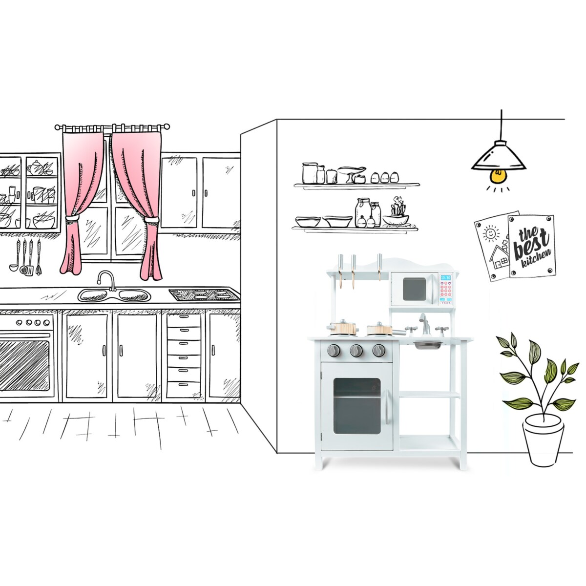 Kuchnia drewniana dla dzieci retro + akcesoria ZESTAW Ricokids