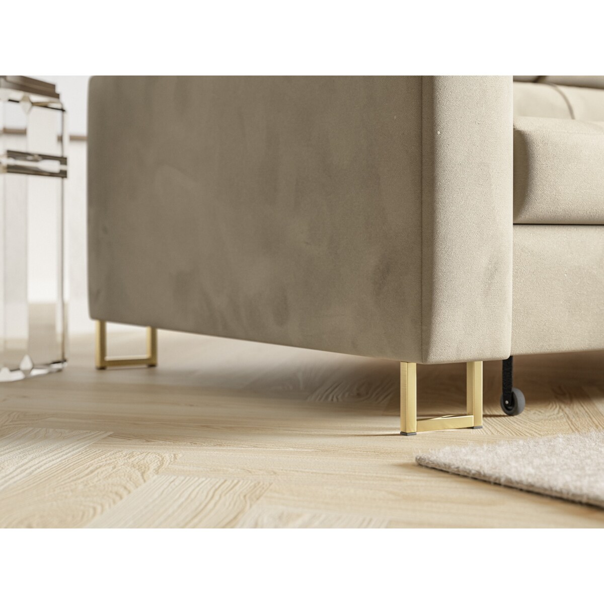 Narożnik rozkładany MERY z regulowanymi zagłówkami na złotych nóżkach prawy