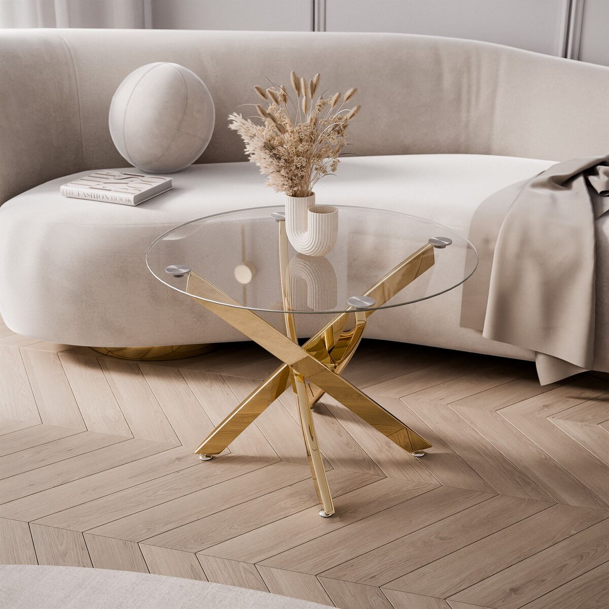 Stolik kawowy BEIRA ze szklanym blatem złoty chrom