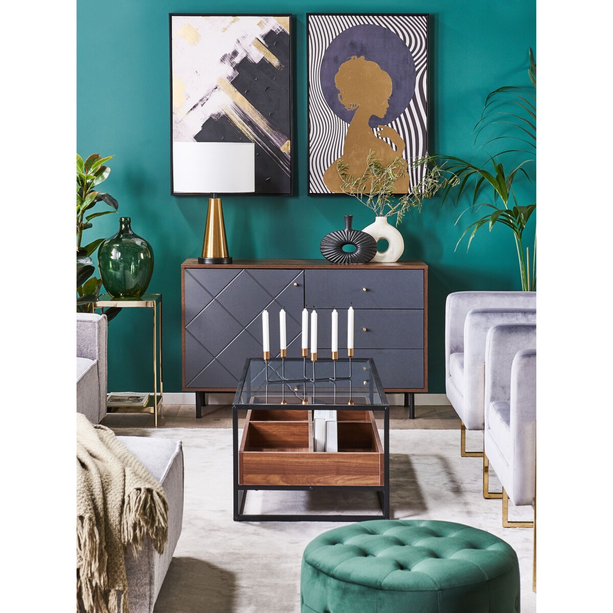 Stolik kawowy WACO Szkło hartowane Czarny ze schowkiem