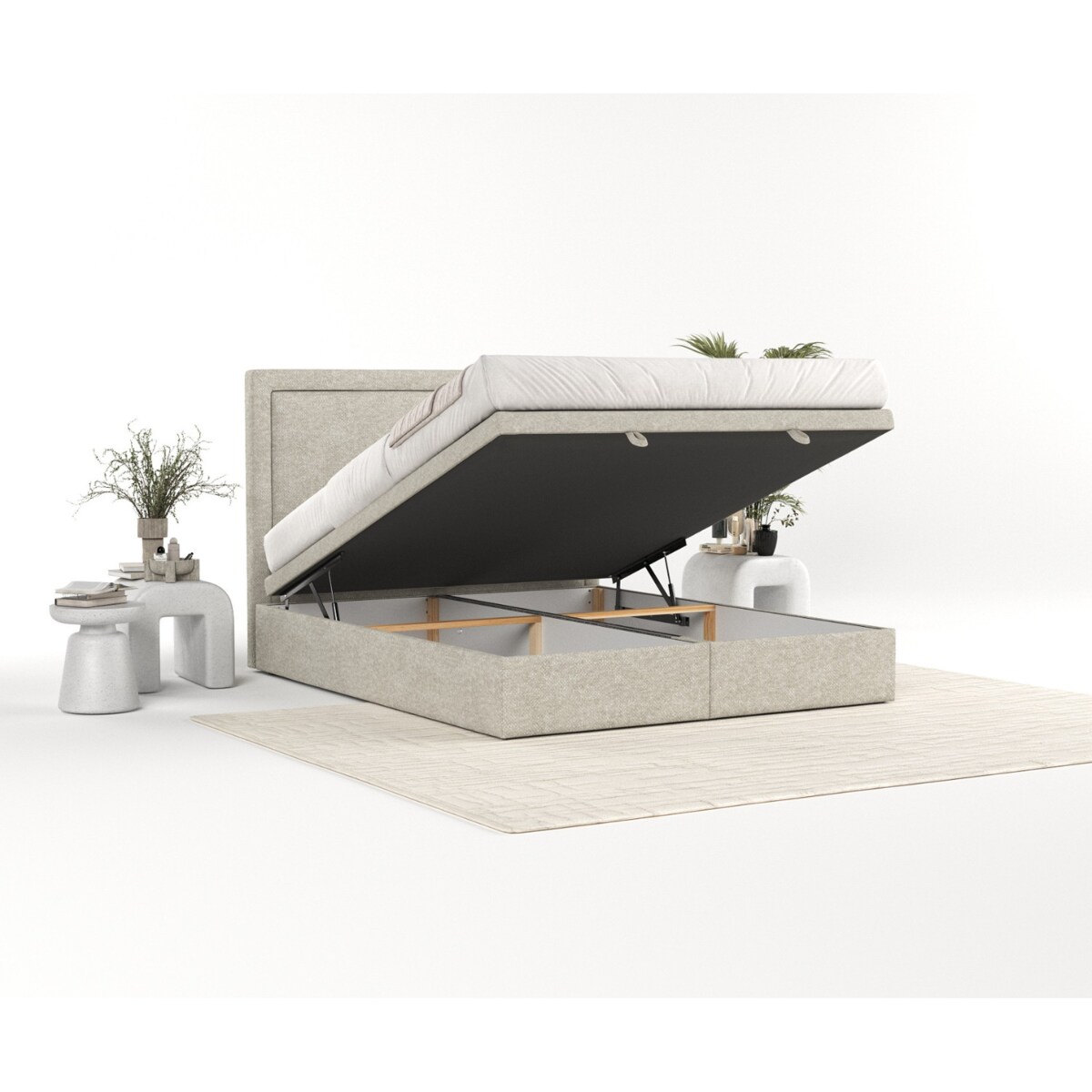 Łóżko tapicerowane SALMA 120x200 z pojemnikiem, Beż, tkanina Alta 03