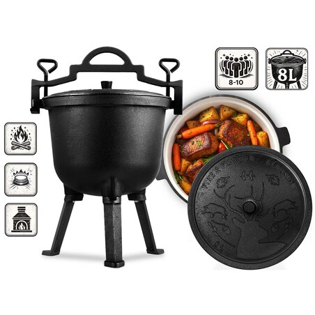 Garnek emaliowany kociołek żeliwny Berdsen BD-481 emaliowany 8L na ognisko grill +przepisy