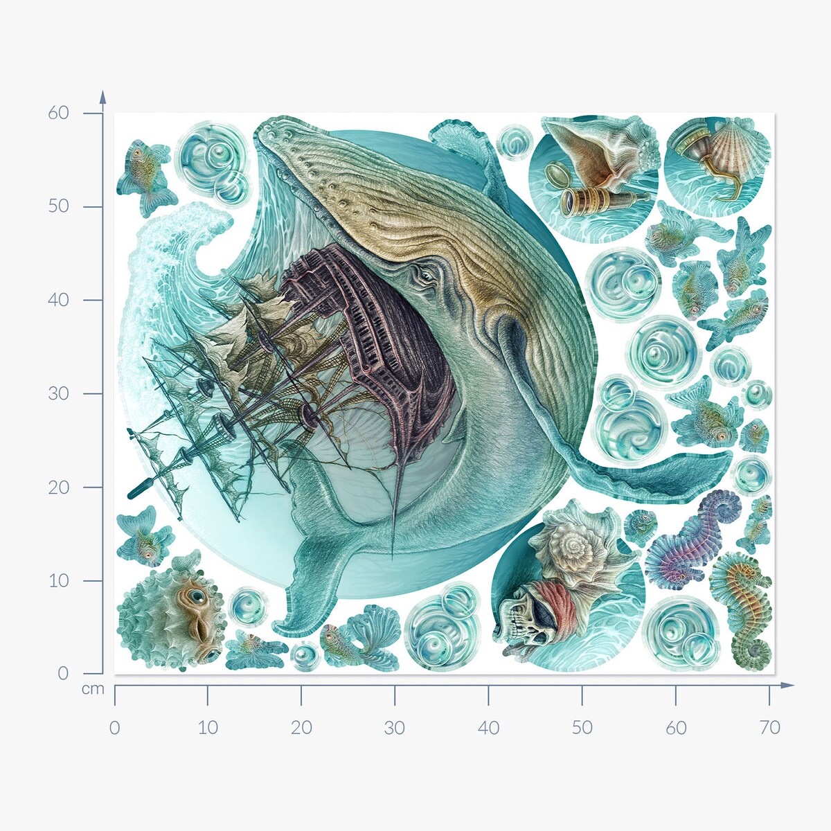 Zestaw naklejek na ścianę, Morski statek, 60cm