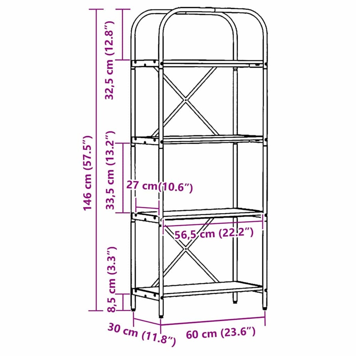 vidaXL Półka na książki Szary dąb sonoma 60 x 30 x 146 cm