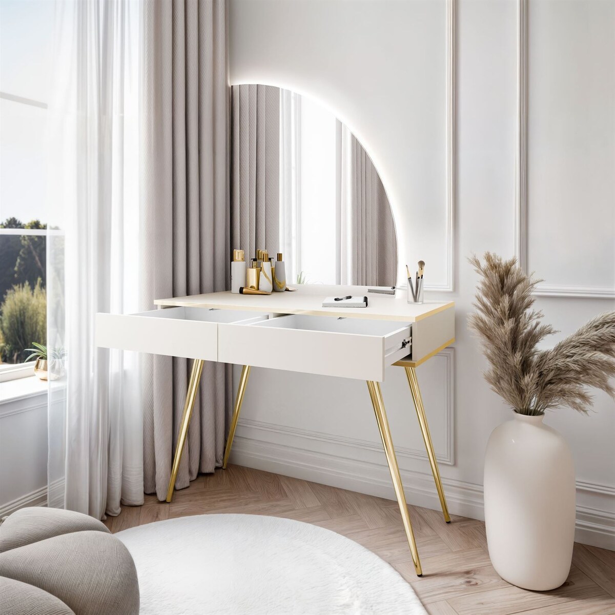 Toaletka OXFORD z lustrem i oświetleniem LED, prawa, kaszmir