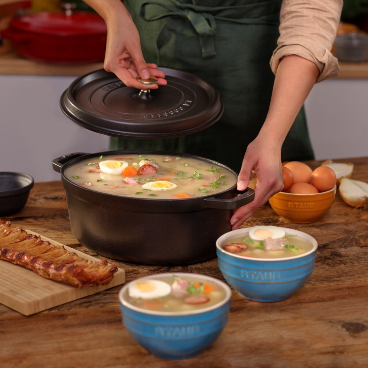 Zestaw 4 misek okrągłych Staub - 12 cm, Antyczny turkusowy