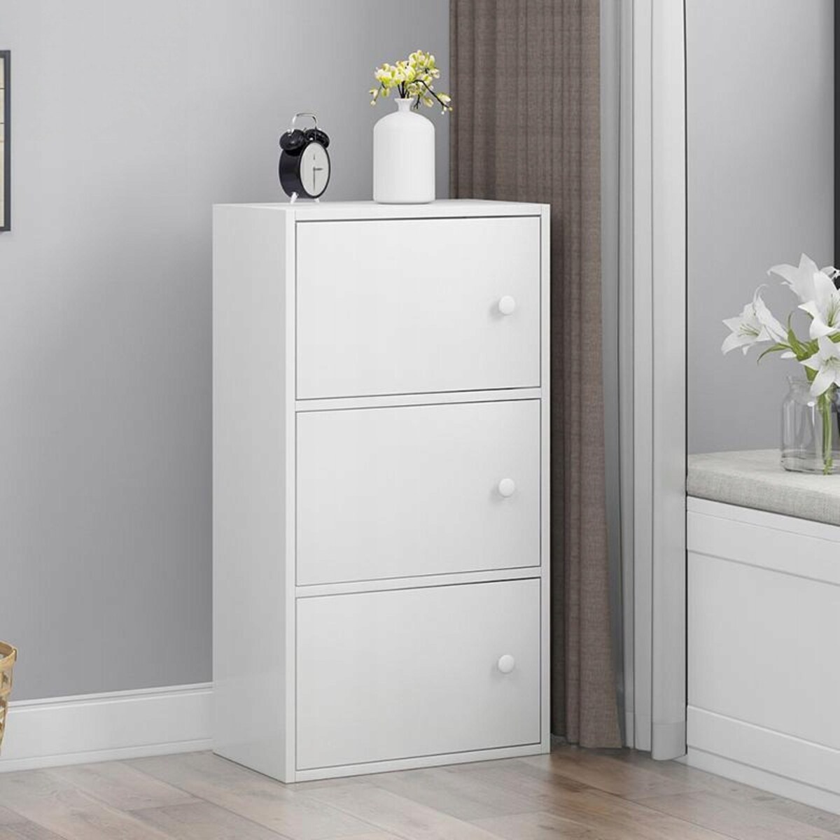 Nowoczesna pojemna komoda szafka biała skandynawski loft retro 3 półki