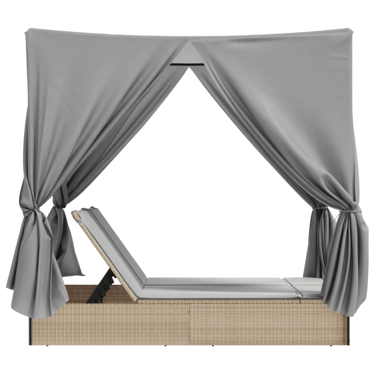 vidaXL Podwójna leżanka z daszkiem i zasłonami, beżowy polirattan