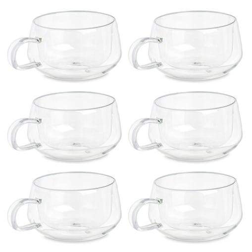 Zestaw szklanek termicznych do kawy lub herbaty, podwójne ścianki, 6 filiżanek, 280 ml