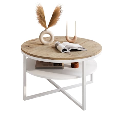 Stolik kawowy CIRI-X z półką biały dąb artisan
