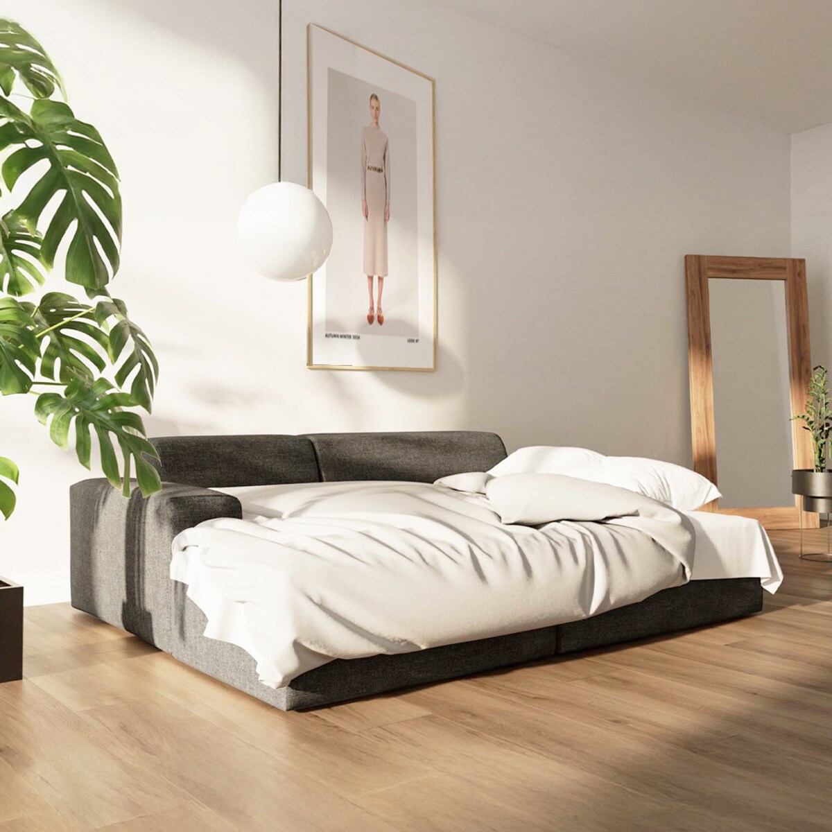 Villet Sofa narożna lewa z funkcją spania i pojemnikiem antracytowa