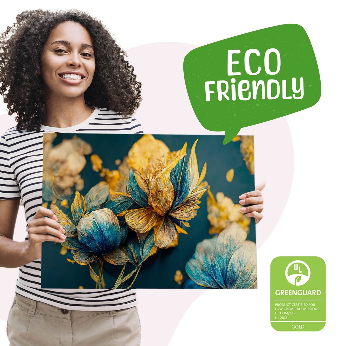 Obraz Do Salonu Niebiesko-Złote Kwiaty Styl Glamour Abstrakcja 120x80cm