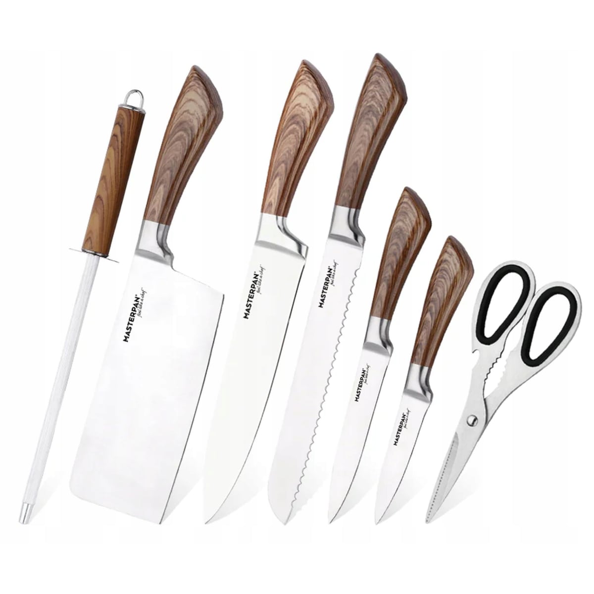 Zestaw Komplet Noży Kuchennych W Stojaku 8 Szt. Ostrzałka Nożyczki Ostre