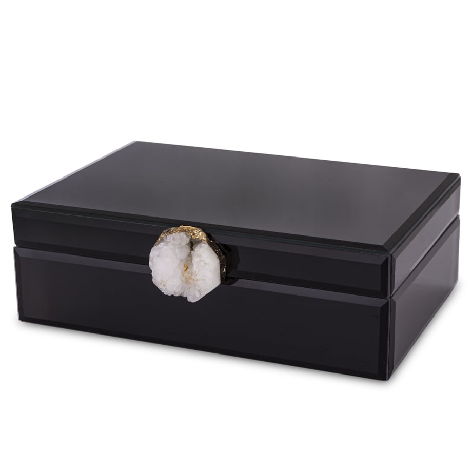 Szkatułka szklana czarna z agatem 8x24,5x18,5 cm