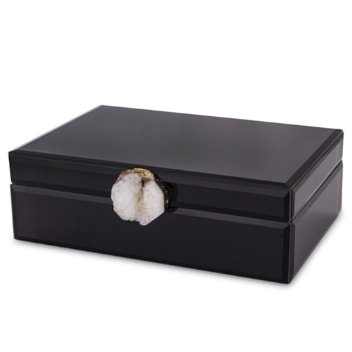 Szkatułka szklana czarna z agatem 8x24,5x18,5 cm