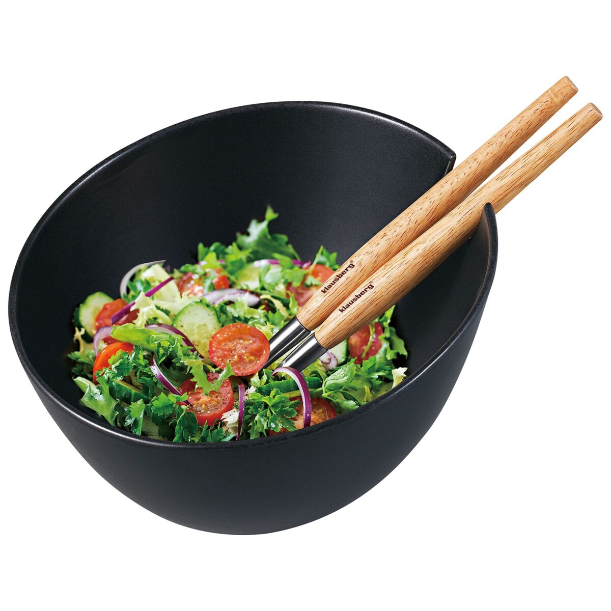 Porcelanowa misa czarna 23cm do sałatek z łyżkami KLAUSBERG