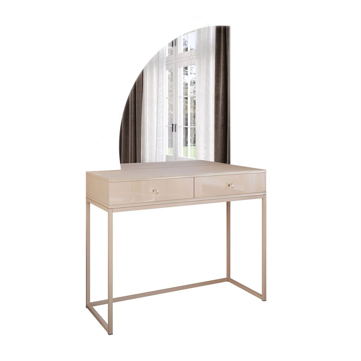 Toaletka kosmetyczna QUINNIE KASZMIR z lustrem LED złoty chrom, lewa, uchwyt biały kryształ