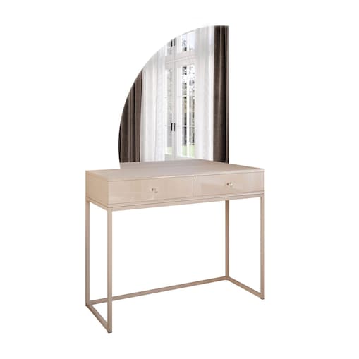 Toaletka kosmetyczna QUINNIE KASZMIR z lustrem LED złoty chrom, lewa, uchwyt biały kryształ