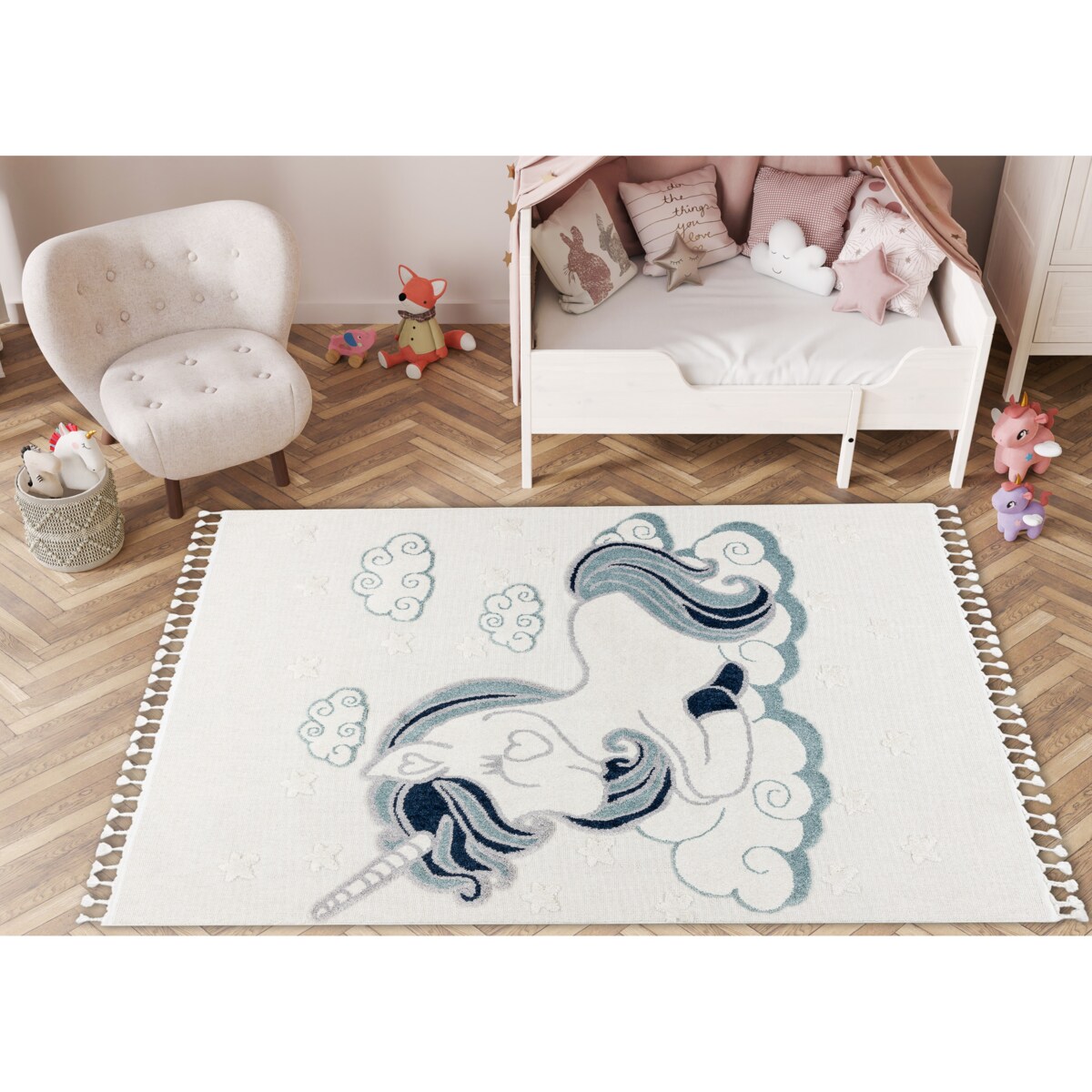 Dywan YOYO GD49 biały / szary - Jednorożec 120x170 cm