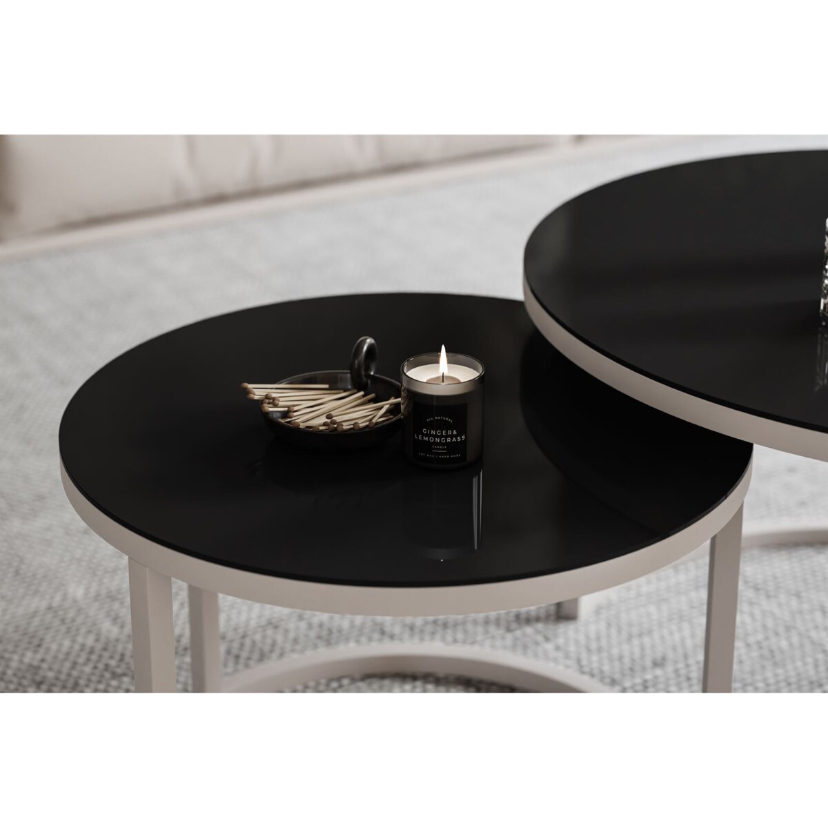 Okrągłe stoliki kawowe CIRI 2w1 kaszmir czarne szkło