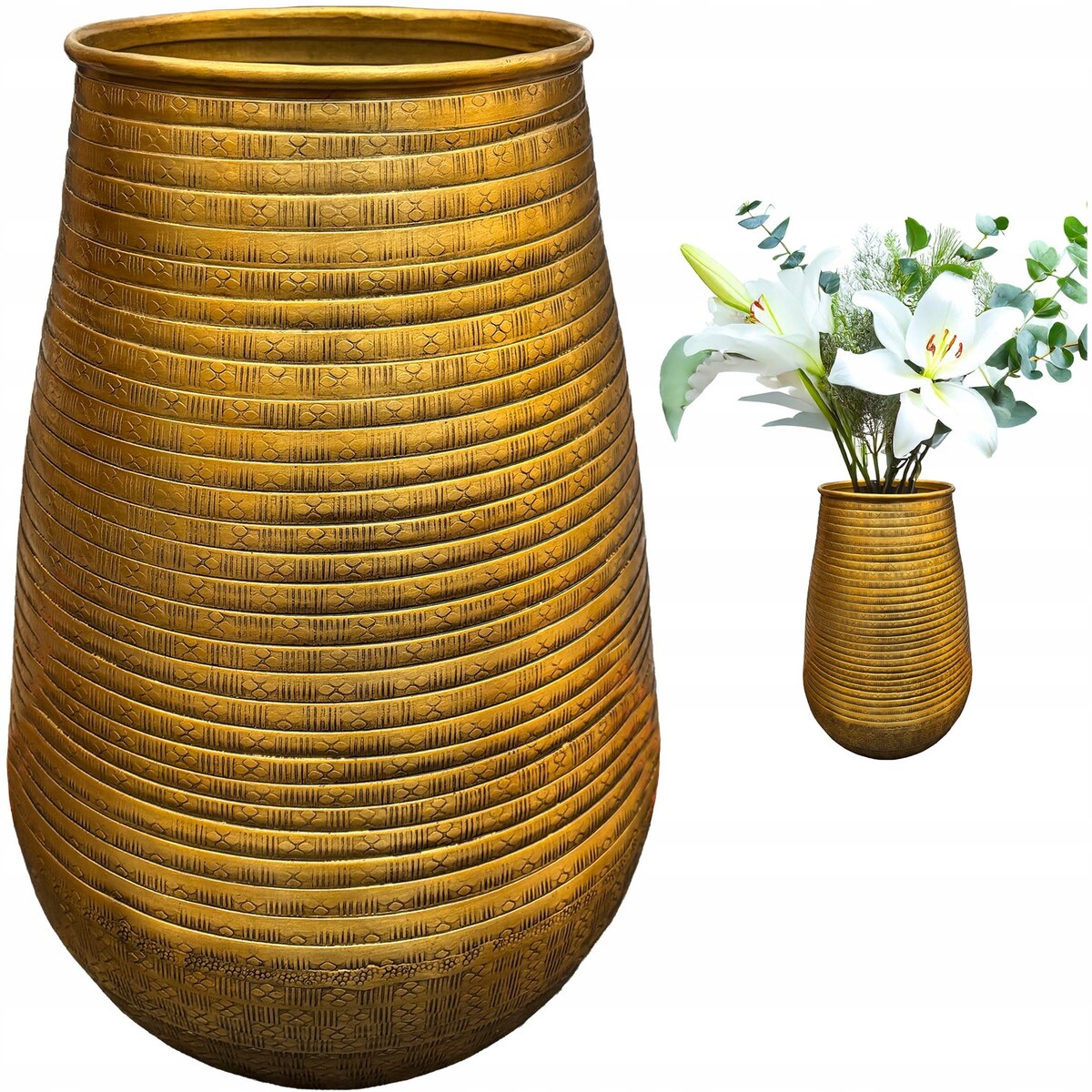 WAZON KWIATY BUKIET ZŁOTY LOFTOWY 38cm na tulipany metalowy duży wysoki