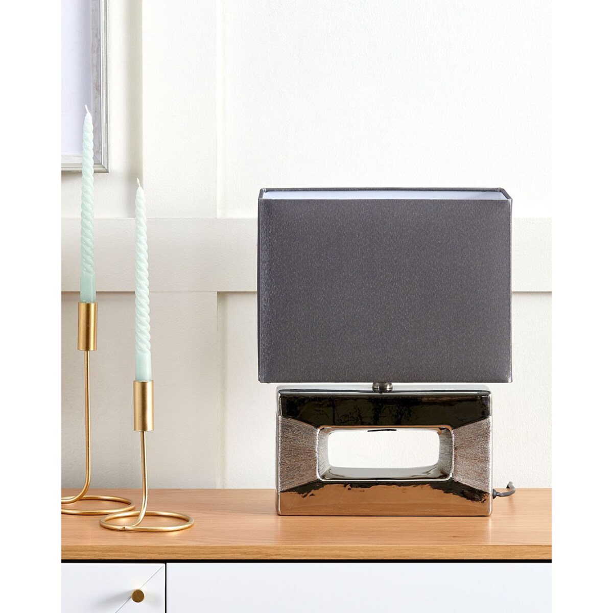 Lampka nocna porcelanowa srebrna ONYX