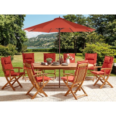 Zestaw ogrodowy dla 8 osób MAUI II z parasolem Drewno akacjowe Bordowy