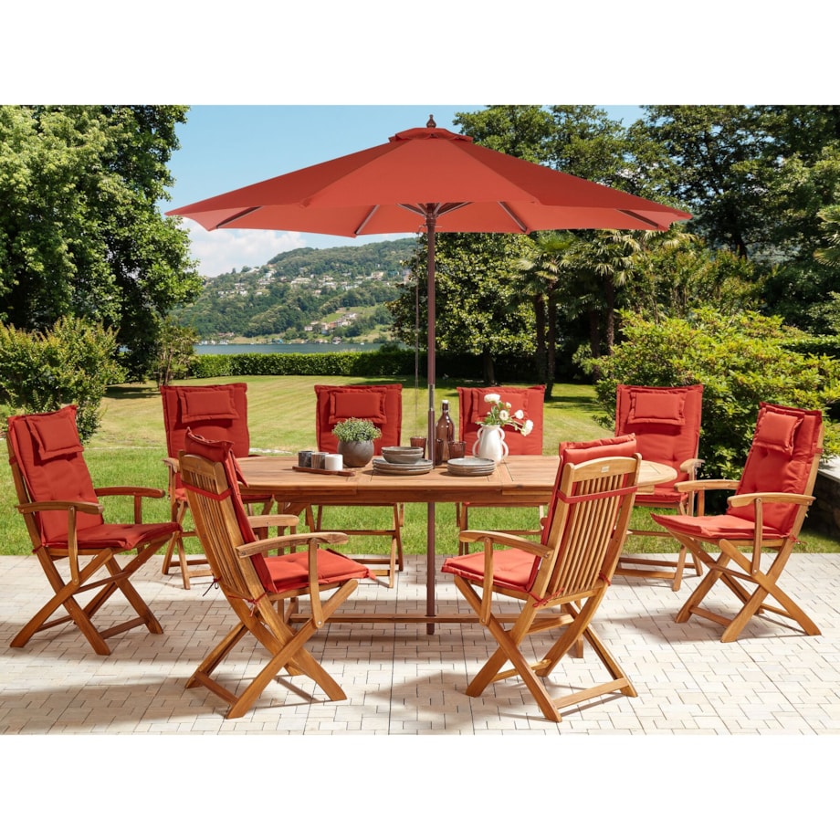 Zestaw ogrodowy dla 8 osób MAUI II z parasolem Drewno akacjowe Bordowy