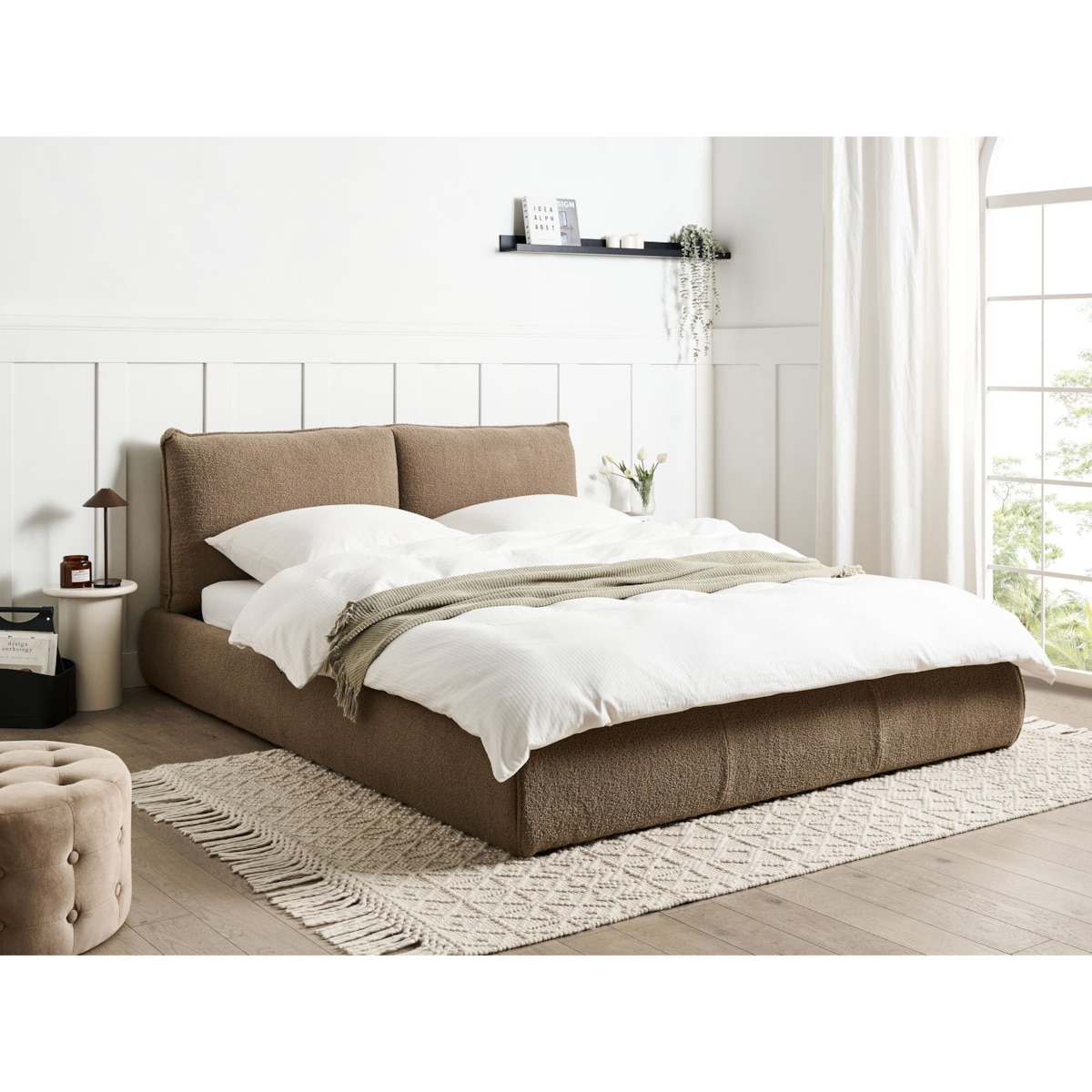 Łóżko Boucle VINAY 160 x 200 cm Beżowoszary